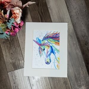 Constance Guerra Art Beautiful Rainbow Unicorn 11" x 14" Print with Mat NWOT